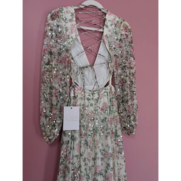 NEW NWT Mac Duggal Floral Sequined Cut Out Lace Up Gown A93746 Size 4 - Picture 14 of 15